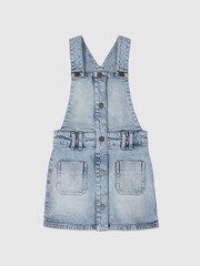 Reiss Mid Blue Loren Jr Denim Dungaree Dress - Image 2 of 5