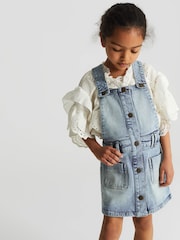 Reiss Mid Blue Loren Jr Denim Dungaree Dress - Image 3 of 5
