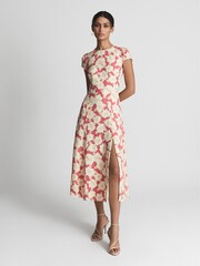 Reiss Coral Livia Regular Printed Cut Out Back Midi Dress - Image 1 of 6