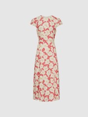 Reiss Coral Livia Regular Printed Cut Out Back Midi Dress - Image 2 of 6