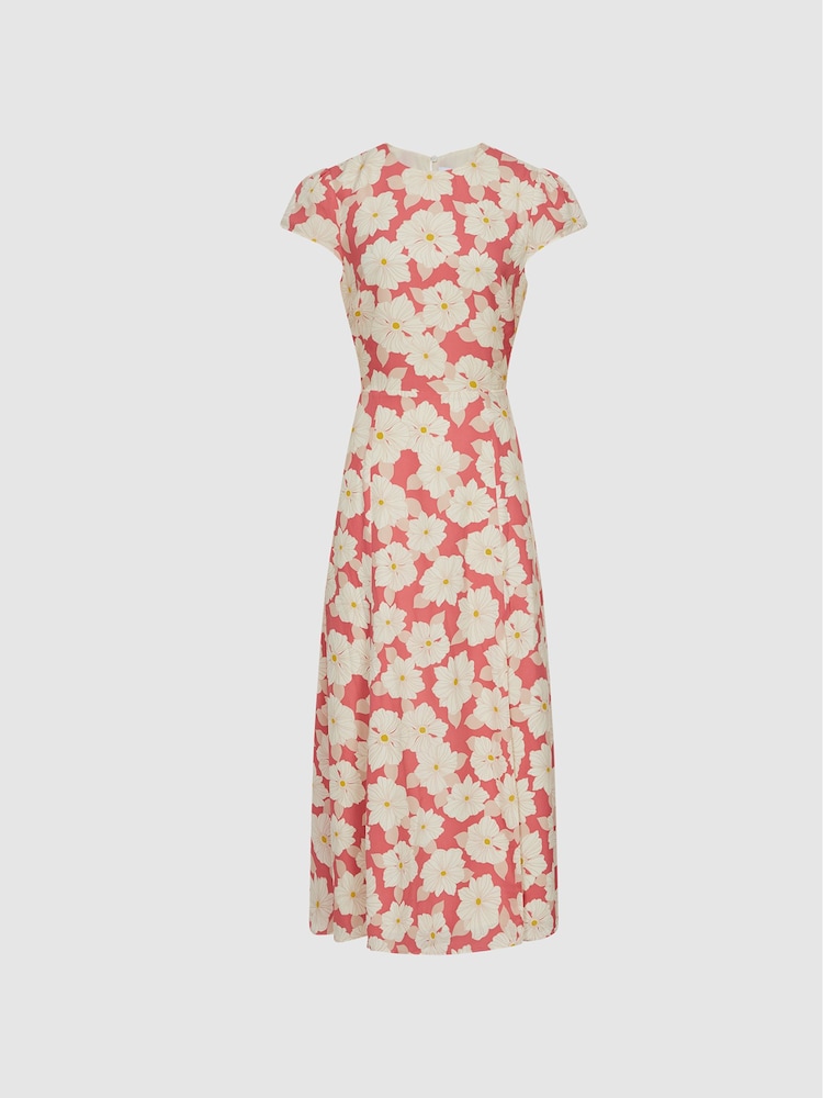 Reiss Coral Livia Regular Printed Cut Out Back Midi Dress - Image 2 of 6