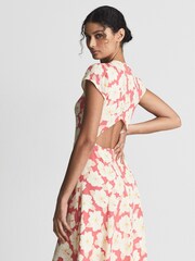 Reiss Coral Livia Regular Printed Cut Out Back Midi Dress - Image 3 of 6