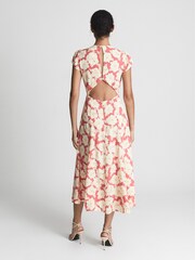 Reiss Coral Livia Regular Printed Cut Out Back Midi Dress - Image 5 of 6