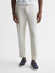 Reiss Soft Beige Truce Cotton-Linen Blend Casual Trousers - Image 1 of 6