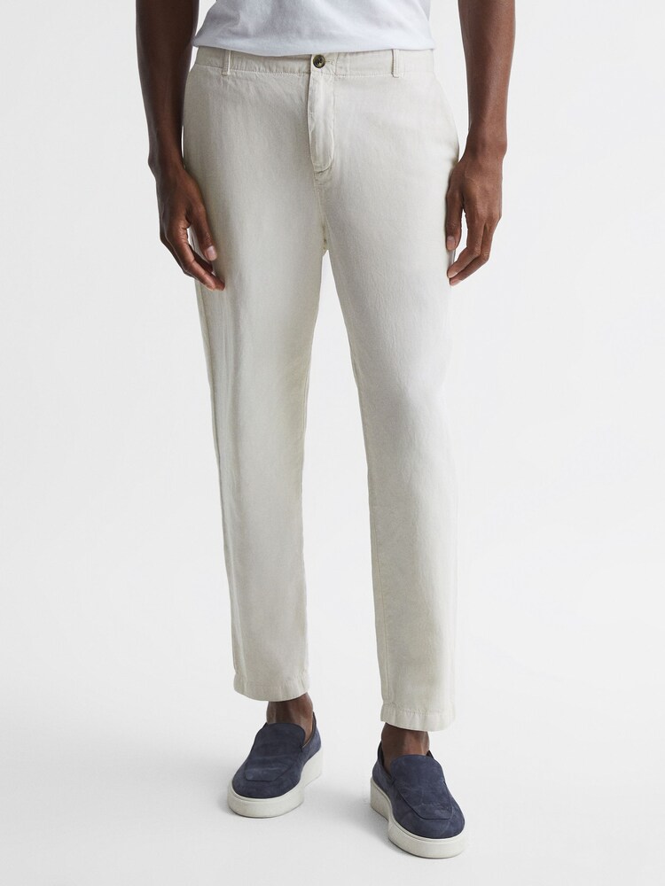 Reiss Soft Beige Truce Cotton-Linen Blend Casual Trousers - Image 1 of 6