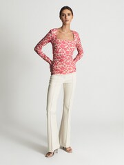 Reiss Pink Print Jemima Printed Ruched Jersey Top - Image 3 of 5