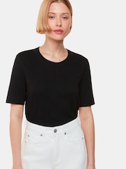 Whistles Black Double Trim Rosa 100% Cotton T-Shirt - Image 1 of 5