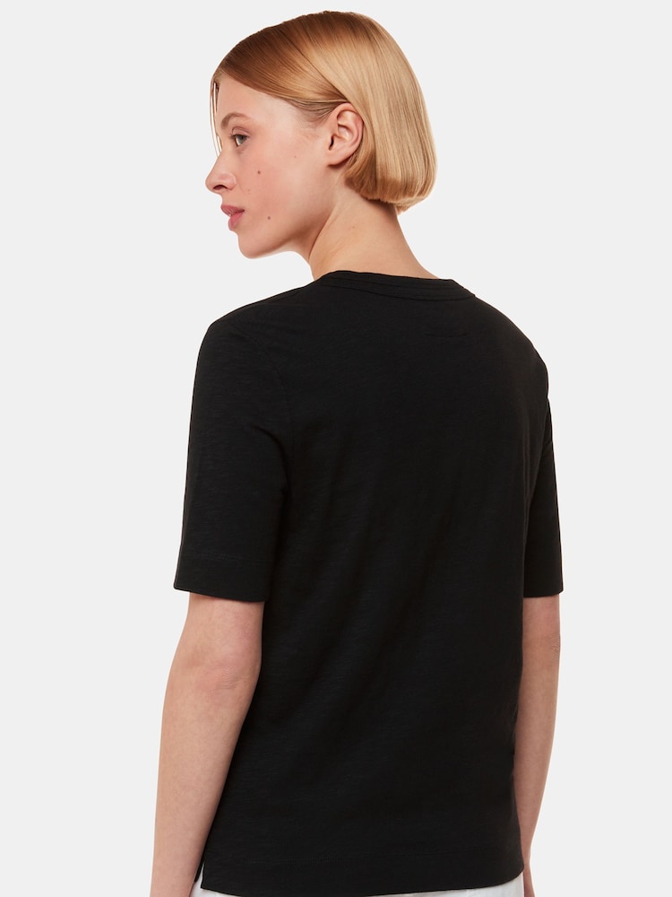 Whistles Black Double Trim Rosa 100% Cotton T-Shirt - Image 2 of 5