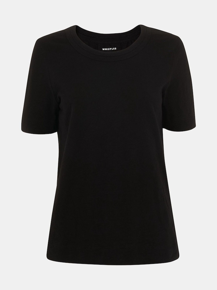 Whistles Black Double Trim Rosa 100% Cotton T-Shirt - Image 5 of 5