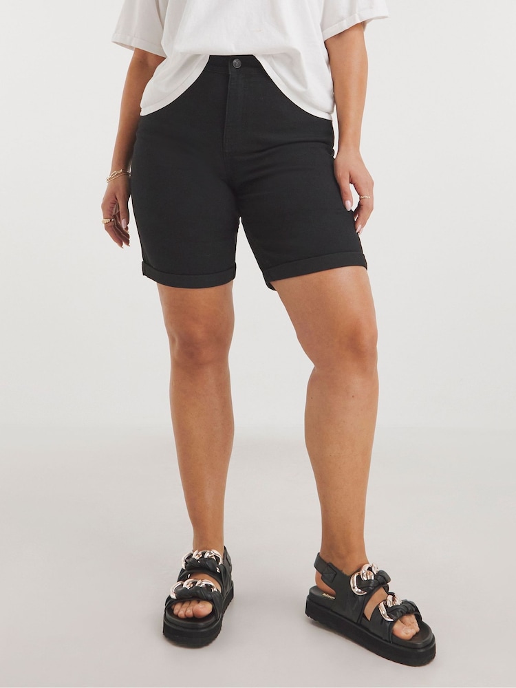 Simply Be Black 24/7 Mid Shorts - Image 1 of 4
