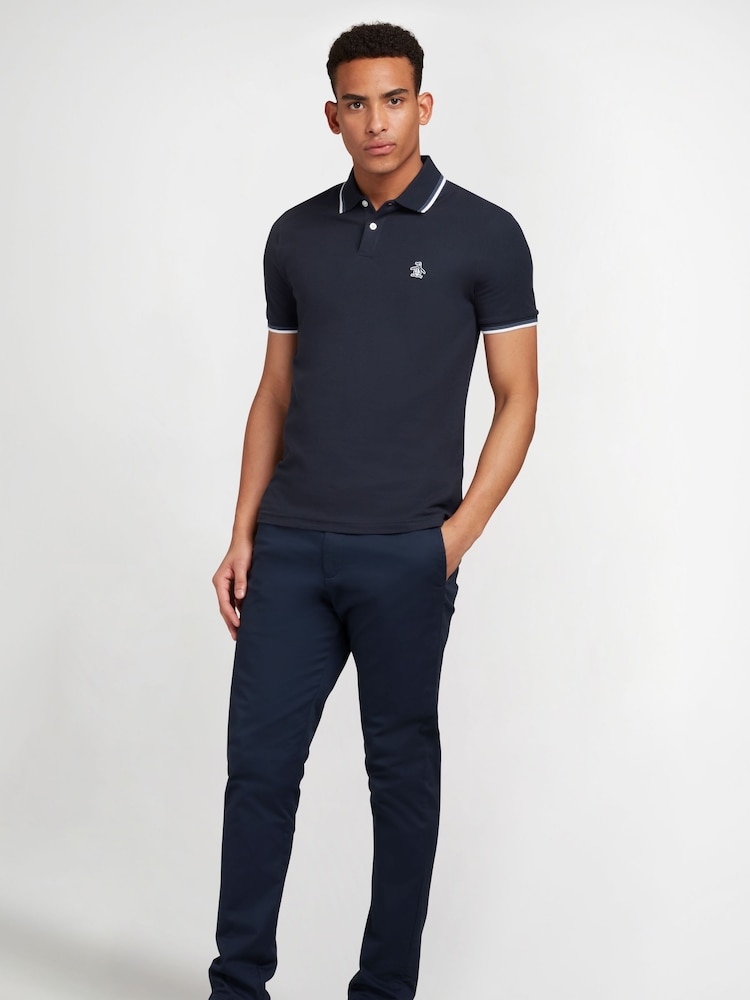 Dunkelblau - Original Penguin Polo-Shirt mit Zierstreifen - Bild 1 von 4