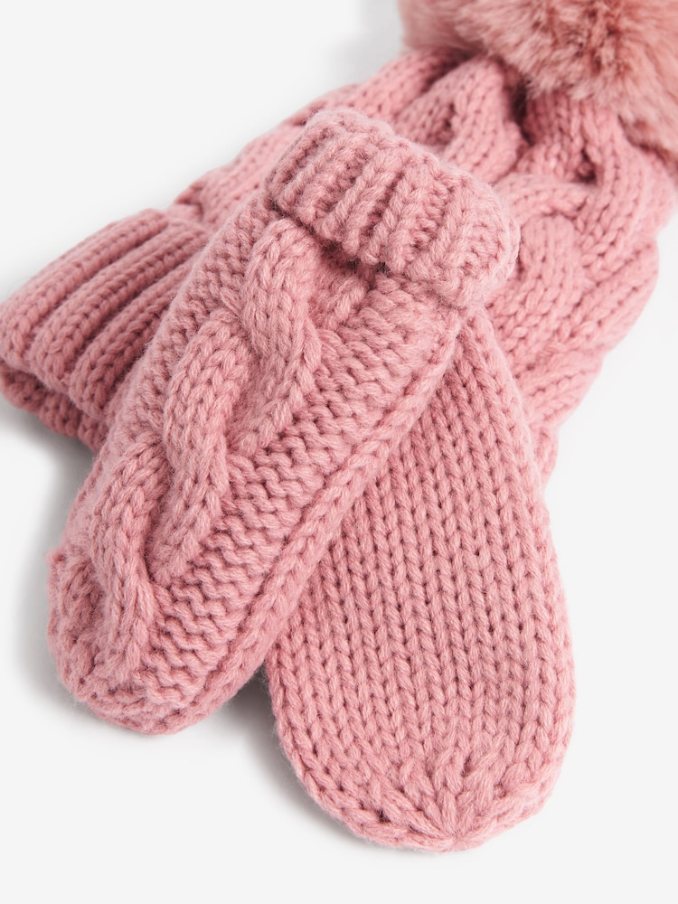 Pink 2 Piece Knitted Hat And Mittens Set (3mths-6yrs) - Image 2 of 2