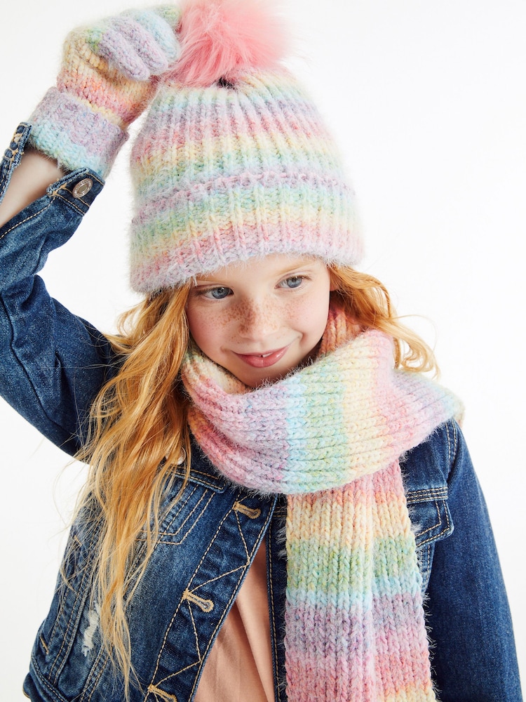 Rainbow Knitted Gloves Hats and Scarf Set (3-16yrs) - Image 1 of 2