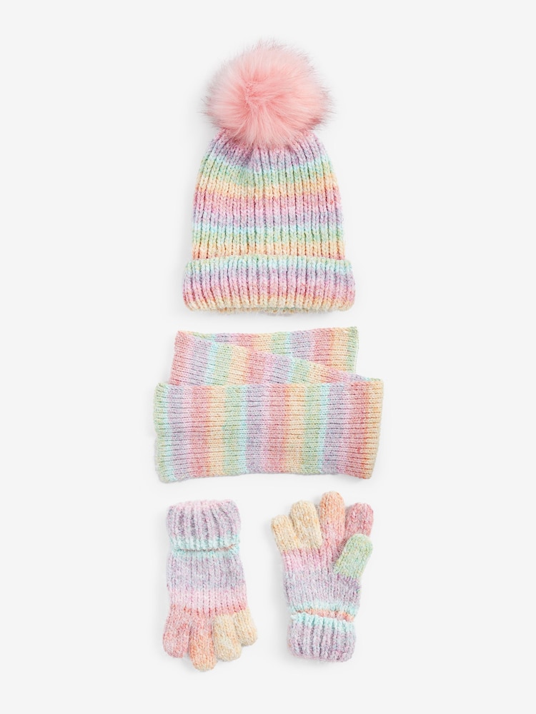 Rainbow Knitted Gloves Hats and Scarf Set (3-16yrs) - Image 2 of 2