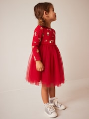 Red Christmas Long Sleeve Printed Tutu Dress (3mths-7yrs) - Image 2 of 9