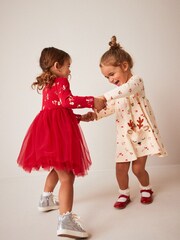 Red Christmas Long Sleeve Printed Tutu Dress (3mths-7yrs) - Image 4 of 9
