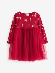 Red Christmas Long Sleeve Printed Tutu Dress (3mths-7yrs) - Image 5 of 9