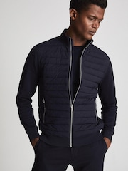 Reiss Blue Flintoff Quilted Hybrid Jacket - Image 1 of 6
