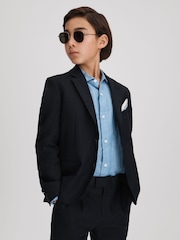 Reiss Navy Kin 3-9 yrs Slim Fit Single Breasted Linen Blazer - Image 3 of 4