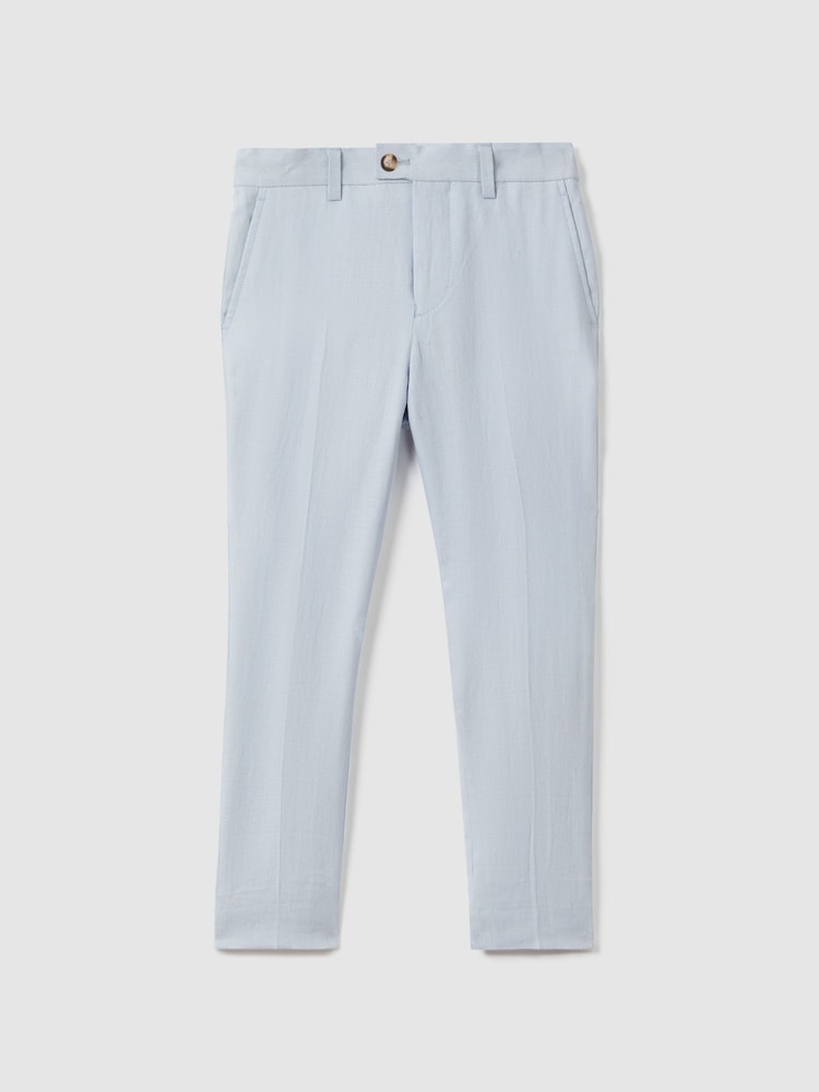 Reiss Soft Blue Kin 13-14 yrs Slim Fit Linen Adjustable Trousers - Image 2 of 4