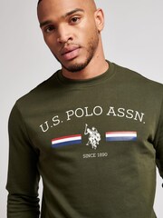 U.S. Polo Assn Army Green Raglan Rider LB Crew Sweatshirt - Image 3 of 6