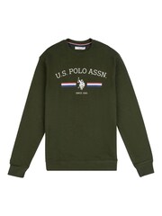 U.S. Polo Assn Army Green Raglan Rider LB Crew Sweatshirt - Image 4 of 6