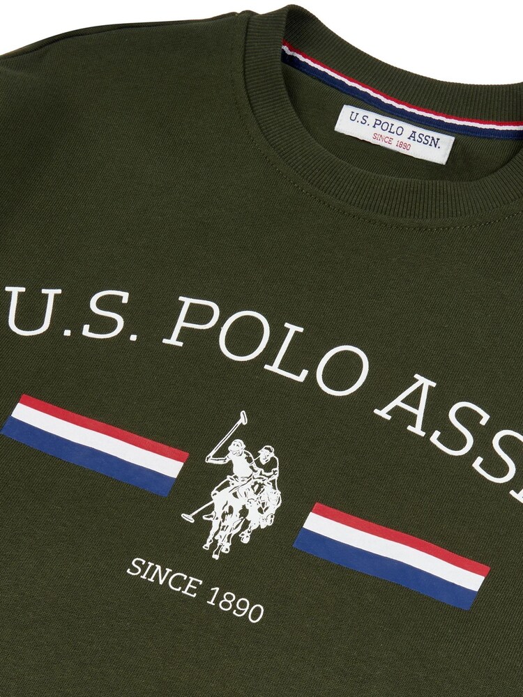 U.S. Polo Assn Army Green Raglan Rider LB Crew Sweatshirt - Image 6 of 6