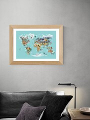 East End Prints Tan Brown World Map of Animals Print by Dieter Braun - Image 1 of 2