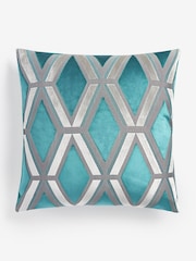 Teal Blue Collection Luxe Geometric Velvet 50 x 50 Cushion - Image 2 of 5