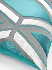 Teal Blue Collection Luxe Geometric Velvet 50 x 50 Cushion - Image 4 of 5