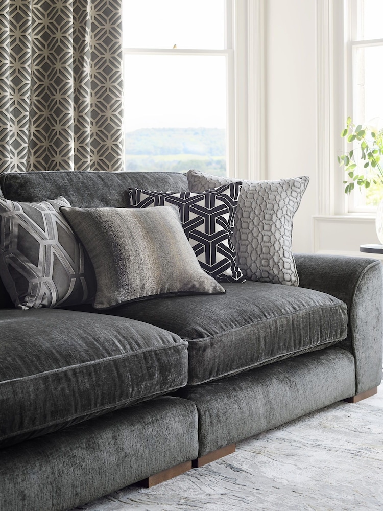Charcoal Grey Collection Luxe Velvet Geo 50 x 50cm Cushion - Image 2 of 7