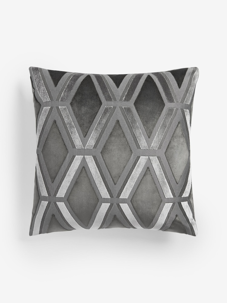 Charcoal Grey Collection Luxe Velvet Geo 50 x 50cm Cushion - Image 5 of 7