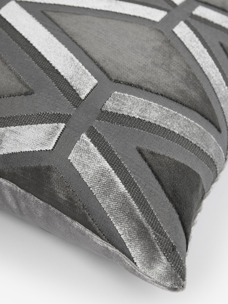 Charcoal Grey Collection Luxe Velvet Geo 50 x 50cm Cushion - Image 7 of 7