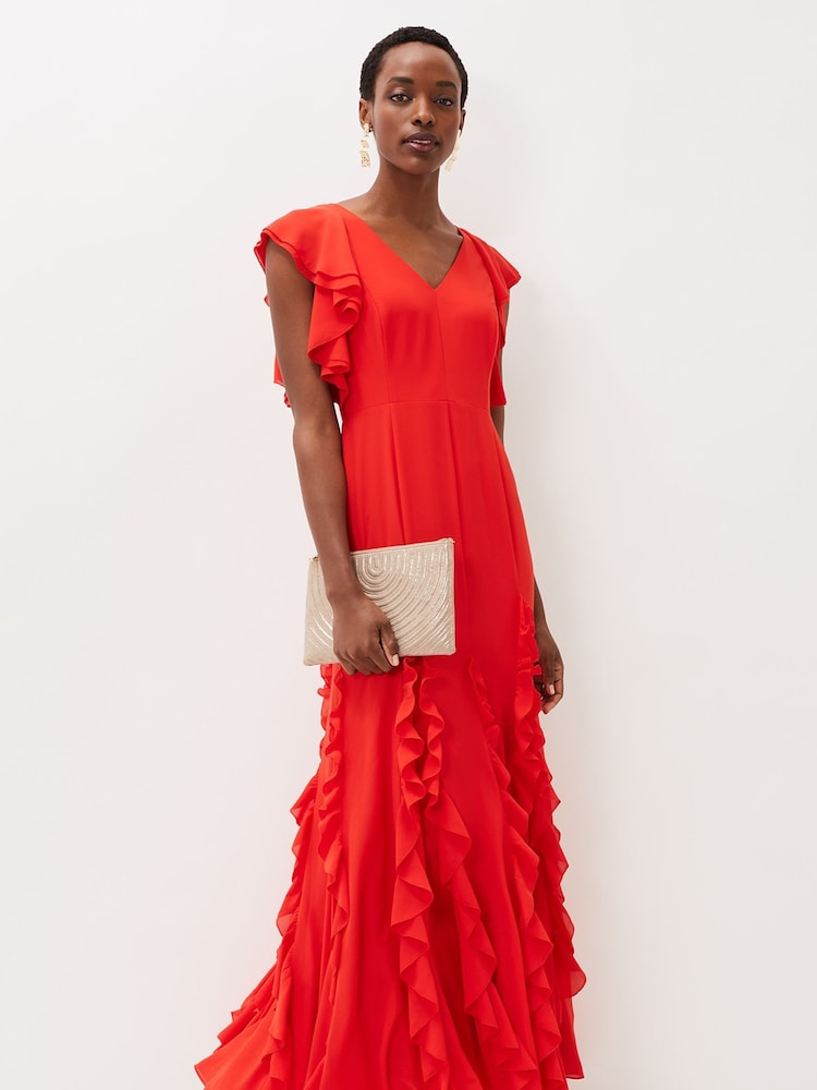 Phase Eight Red Donatella Ruffle Maxi Dress - Image 1 of 6