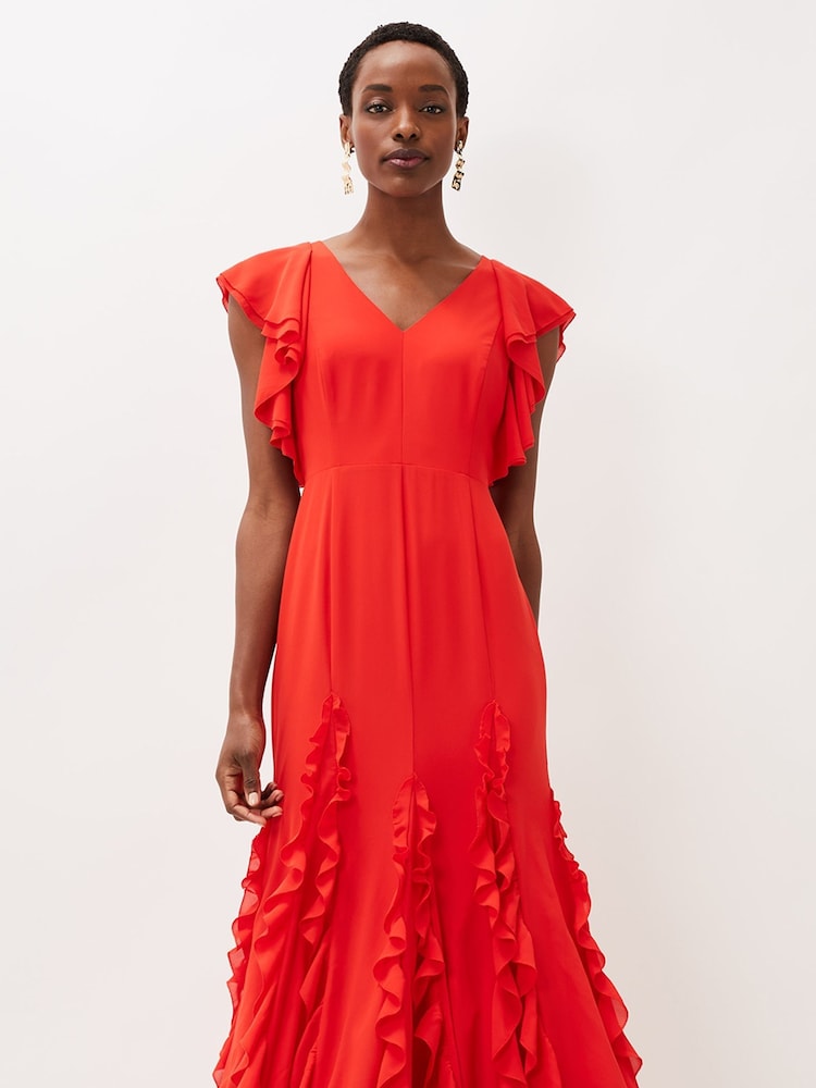 Phase Eight Red Donatella Ruffle Maxi Dress - Image 4 of 6