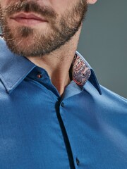 Bright Blue Regular Fit Single Cuff Signature Trimmed Shirt - Image 4 of 6