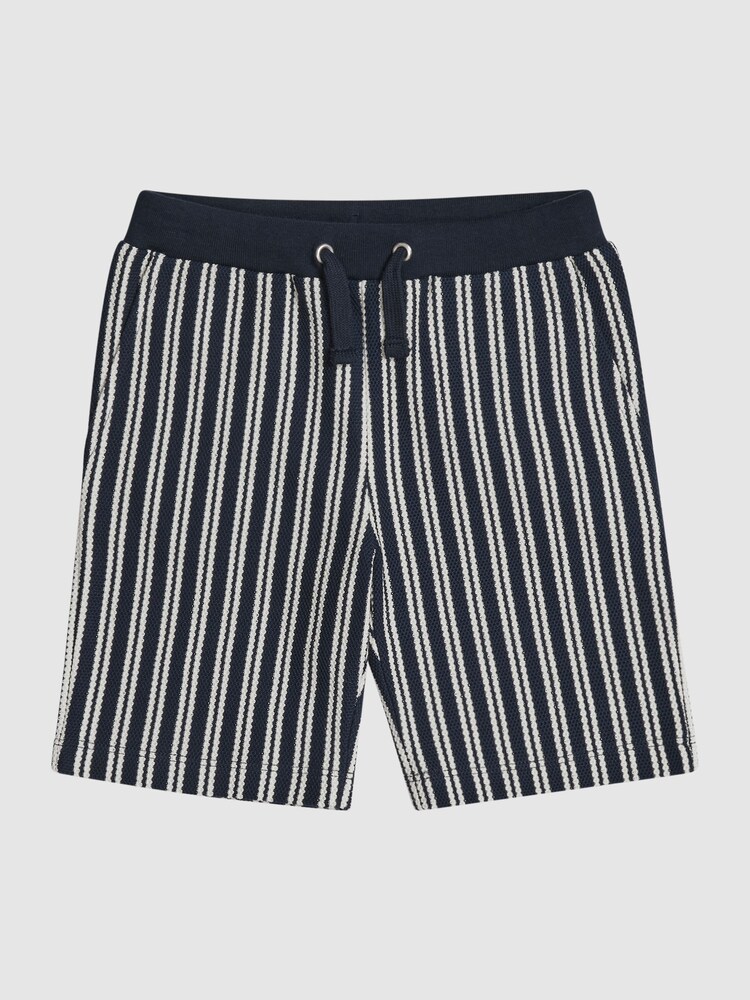 Reiss Navy Grange Junior Striped Cotton Shorts - Image 2 of 5 Reiss Navy Grange Junior Striped Cotton Shorts - Image 2 of 5