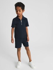 Reiss Navy Blue Billy Junior Half Zip Textured Polo T-Shirt - Image 3 of 5