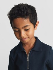 Reiss Navy Blue Billy Junior Half Zip Textured Polo T-Shirt - Image 4 of 5