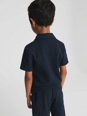 Reiss Navy Blue Billy Junior Half Zip Textured Polo T-Shirt - Image 5 of 5
