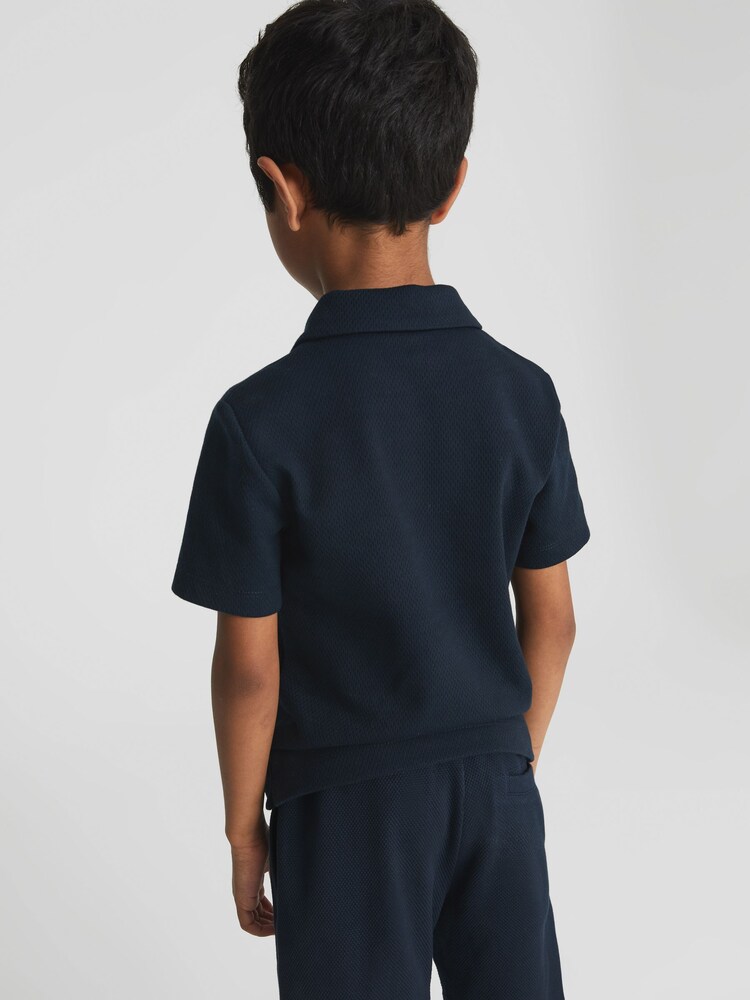 Reiss Navy Blue Billy Junior Half Zip Textured Polo T-Shirt - Image 5 of 5