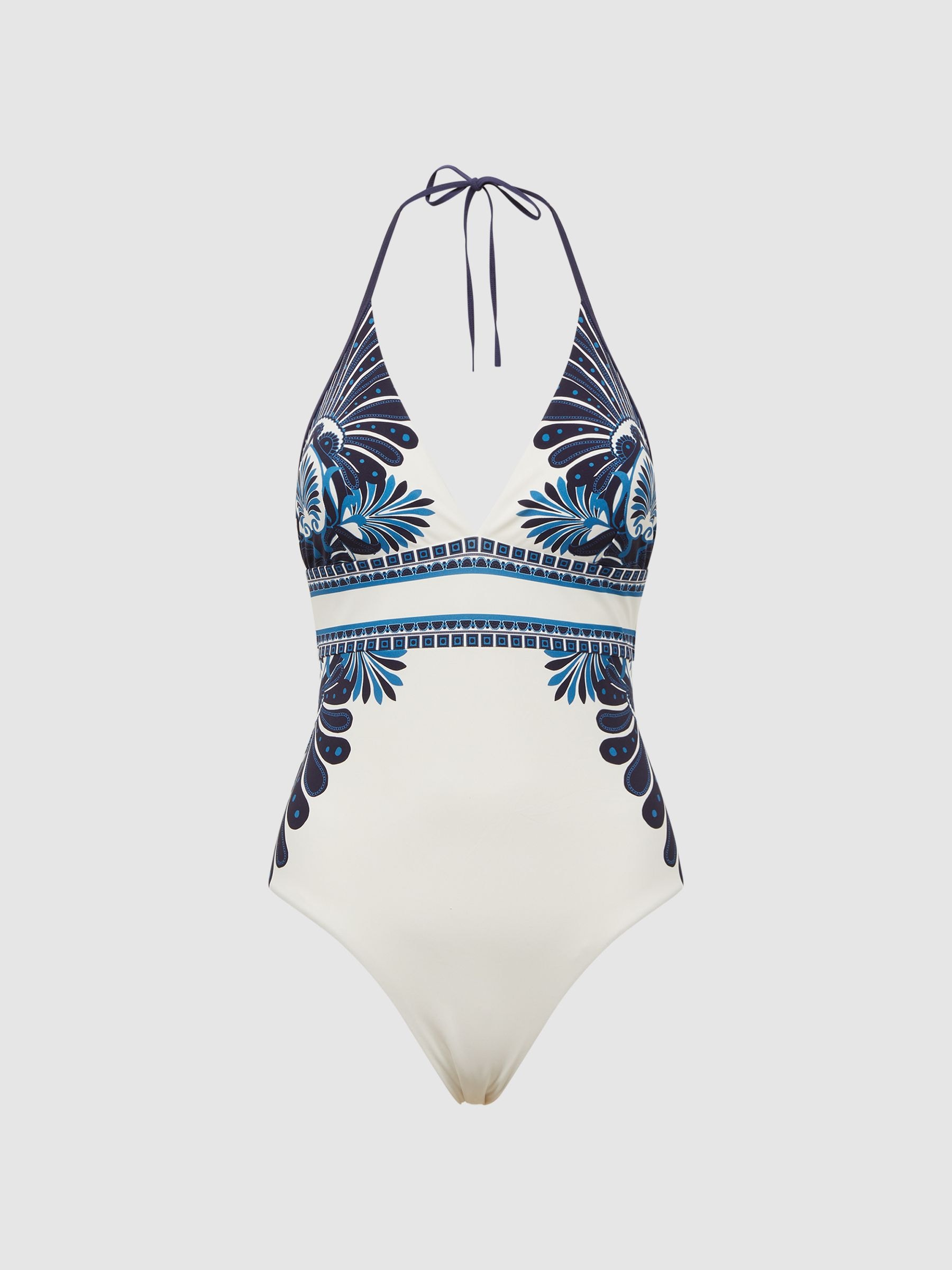 Buy Reiss White Print Monica Printed Halter Neck Swimsuit