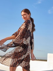 Animal Print Longline Tie Waist Kimono Cover-Up - Image 2 of 3