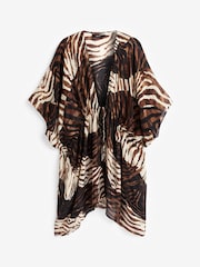 Animal Print Longline Tie Waist Kimono Cover-Up - Image 3 of 3