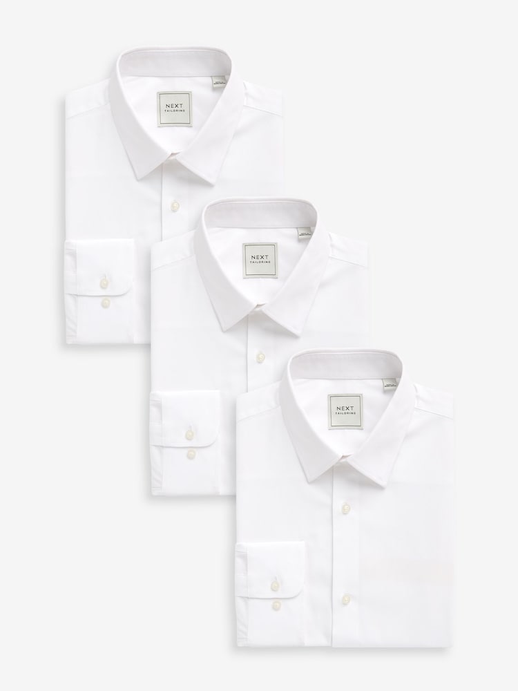 White Regular Fit 100% Cotton Shirts 3 Pack - Image 1 of 6