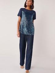 Navy Blue Next Short Sleeve Chiffon Sequin Party T-Shirt - Image 2 of 5