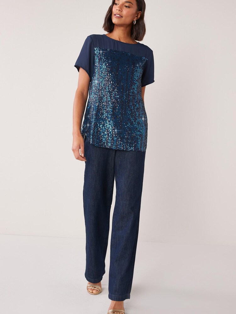 Navy Blue Next Short Sleeve Chiffon Sequin Party T-Shirt - Image 2 of 5
