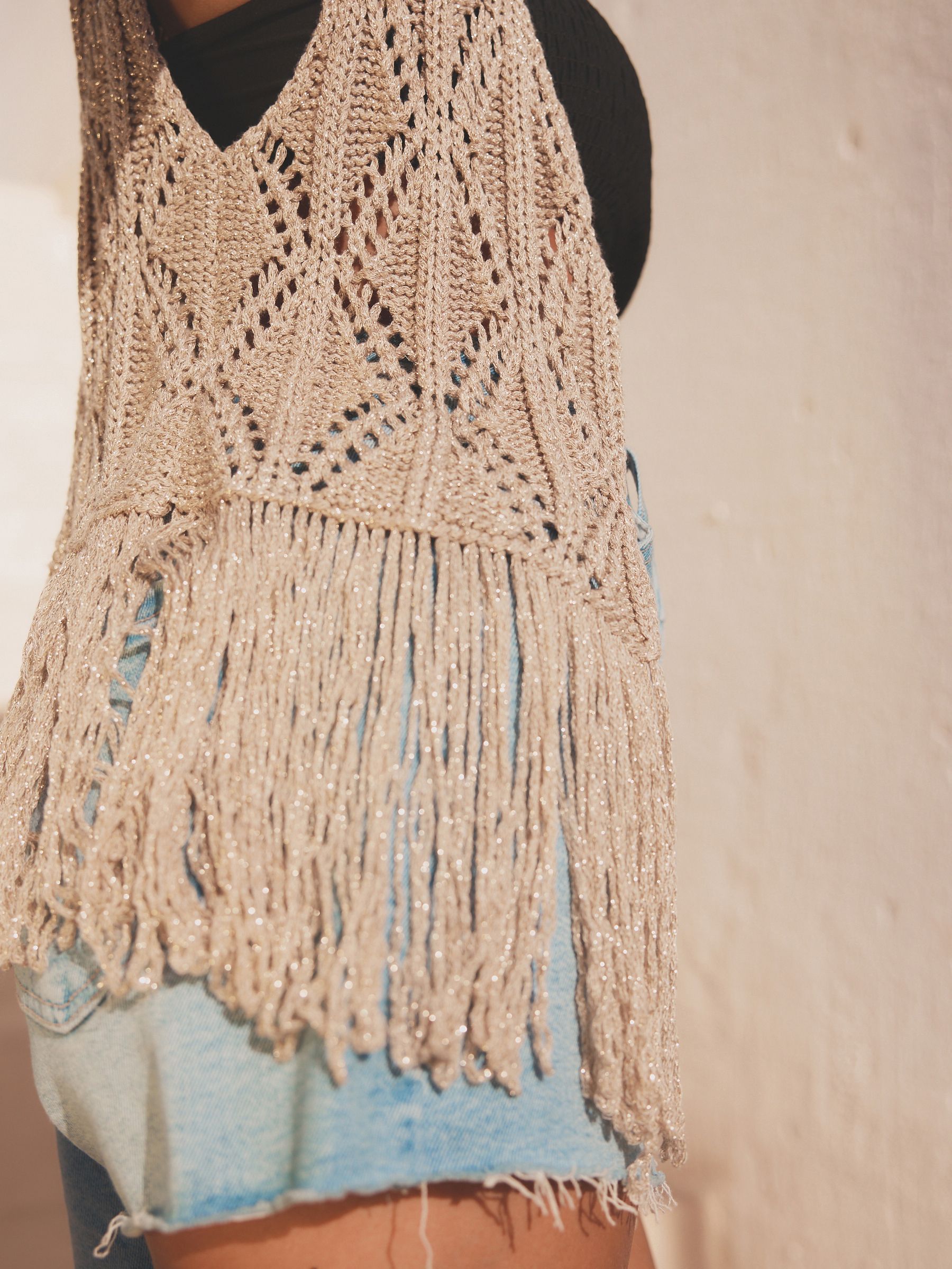Buy Metallic Gold Crochet Fringed Waistcoat from Next Luxembourg