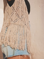 Metallic Gold Crochet Fringed Waistcoat - Image 5 of 7