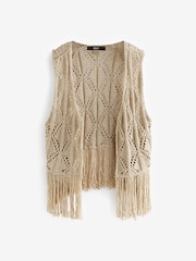 Metallic Gold Crochet Fringed Waistcoat - Image 6 of 7